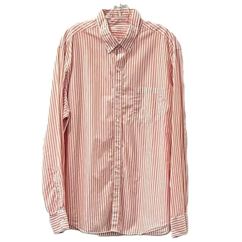 JCrew 100% Cotton Lightweight Tangerine White Striped Button Up Mens XL